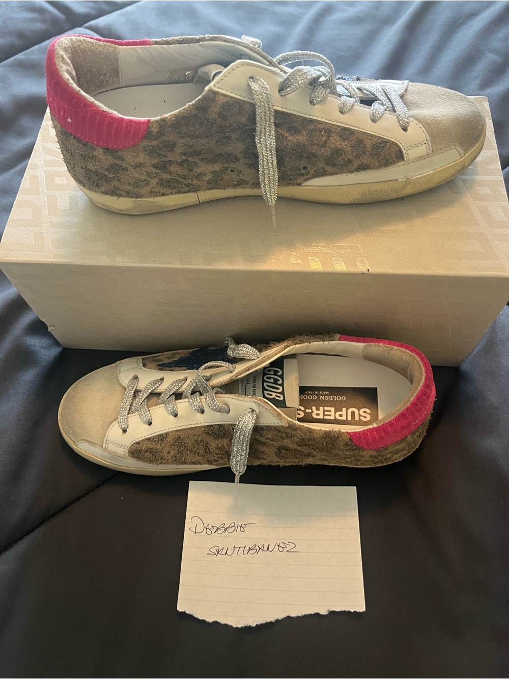 Golden Goose Leopard Print Sneakers with Blue Star and Pink Heel - Picture 2 of 4